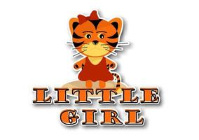Sticker Little tiger girl on white background. vector