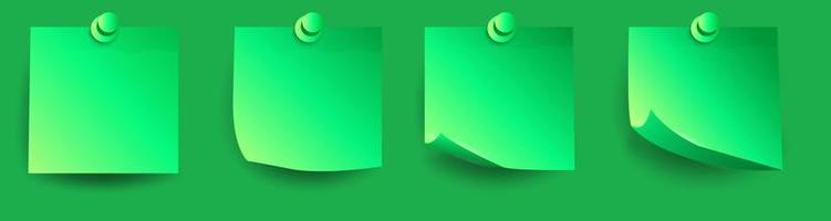 Set of realistic green 3D paper stickers with curled corners and shadows vector
