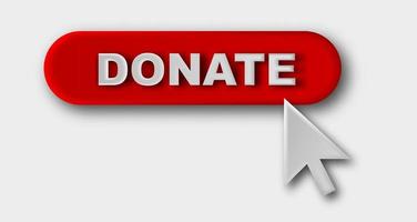 Donate button icon. Red button with cursor symbol. Symbol of financial aid isolated on white background. 3D vector