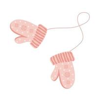 Hand drawn pair of knitted mittens. Winter warm clothes vector