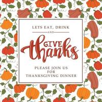 Thanksgiving invitation with pumpkins pattern. vector