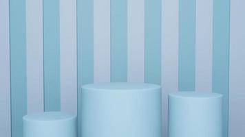 Abstract blue 3D background with realistic cylinder pedestal podium. Pastel minimal wall scene mockup product display. photo