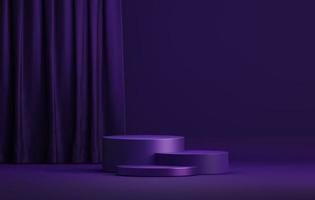 Podium dark purple on background and dark purple curtains for stage, 3d illustration, 3d rendering photo