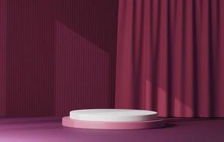 podio oscuro rosado en arqueado antecedentes y oscuro rosado cortinas para escenario. 3d ilustración, 3d representación foto