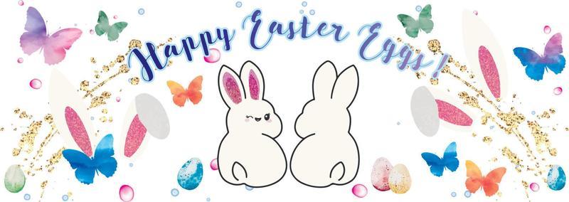 Watercolour Easter pattern with rabbits, butterflies, flowers.
