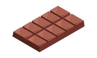 Chocolate bar vector illustration isolated on white background. Unwrapped square dark chocolate or milk chocolate bar isometric style vector design. Brown chocolate 3d vector cartoon