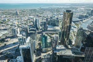 Melbourne cityscape the most liveable city in the world with high angle view from the top of Eureka tower the tallest building in Melbourne. photo