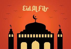 Eid al Fitr Islamic design with silhouette of mosque and dusk sky as background. vector, illustration, background, greeting card, poster, banner, etc. vector