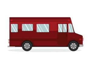 Minibus, Road Trip Van illustration, Truck, Minivan, Camper Red Van Flat Design vector