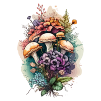 Watercolor painting about mushrooms png