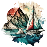 Watercolor painting of a sailboat png