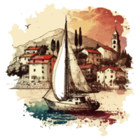 Aquarell Gemälde von ein Segelboot png