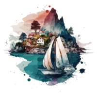 Aquarell Gemälde von ein Segelboot png