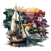 Watercolor painting of a sailboat png