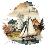 Aquarell Gemälde von ein Segelboot png