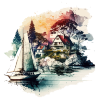 Watercolor painting of a sailboat png