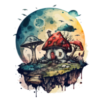 Watercolor painting of a mushroom house png