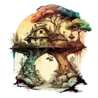 Watercolor painting of a mushroom house png