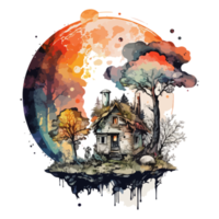 aquarelle La peinture de une champignon maison png