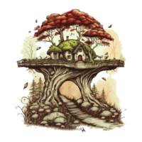 Watercolor painting of a mushroom house png