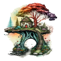 Watercolor painting of a mushroom house png