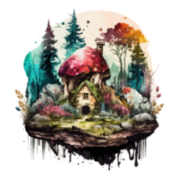 Watercolor painting of a mushroom house png