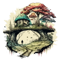 Watercolor painting of a mushroom house png