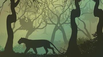 Forest night scene and some wild animals are walking. vector
