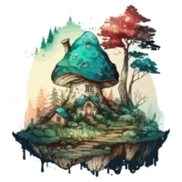 Watercolor painting of a mushroom house png