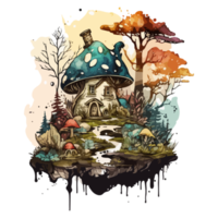 Aquarell Gemälde von ein Pilz Haus png