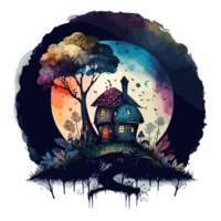 Watercolor painting of a mushroom house png