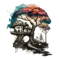 vattenfärg målning av en svamp hus png