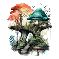 aquarelle La peinture de une champignon maison png
