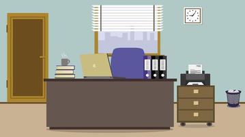 Office interior scene with chair table and official material. vector
