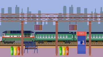 Railway station and a train is waiting for passenger. vector