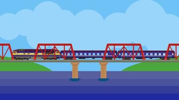 Railway is running on the river. vector