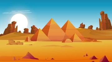 Pyramids in desert area. vector