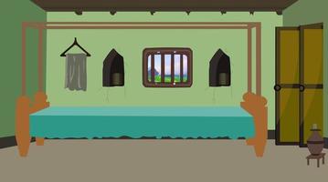 Poor indian village house interior. vector