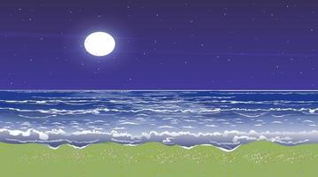 Night river scene at full moon. vector