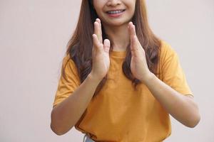 Asian women applaud admire success photo