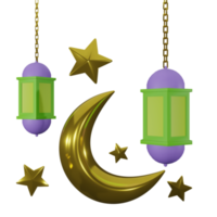 3d le rendu arabe lanterne avec lune et étoile pour islamique conception illustration png