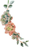 watercolor succulent and flower bouquet wreath frame png