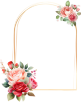 Gold Frame With Roses Flower Watercolor png