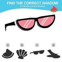 Find the correct shadow. Matching shadow game for children. Worksheet for kid. Educational printable worksheet. Vector illustration.