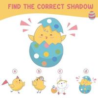 Find the correct shadow. Matching shadow game for children. Worksheet for kid. Educational printable worksheet. Vector illustration.