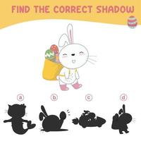 Find the correct shadow. Matching shadow game for children. Worksheet for kid. Educational printable worksheet. Vector illustration.