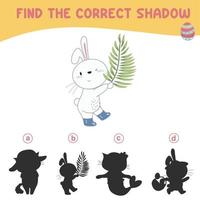 Find the correct shadow. Matching shadow game for children. Worksheet for kid. Educational printable worksheet. Vector illustration.