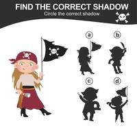 Find the correct shadow. Match the image with the shadow. Worksheet for kid. Educational printable worksheet. Vector illustration.