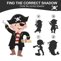 Find the correct shadow. Match the image with the shadow. Worksheet for kid. Educational printable worksheet. Vector illustration.