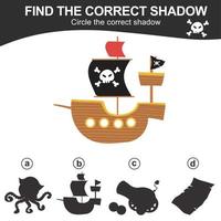 Find the correct shadow. Match the image with the shadow. Worksheet for kid. Educational printable worksheet. Vector illustration.